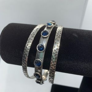 Nwt Penelope 3 Bengal bracelet. Hammered look and blue gemstones on one.